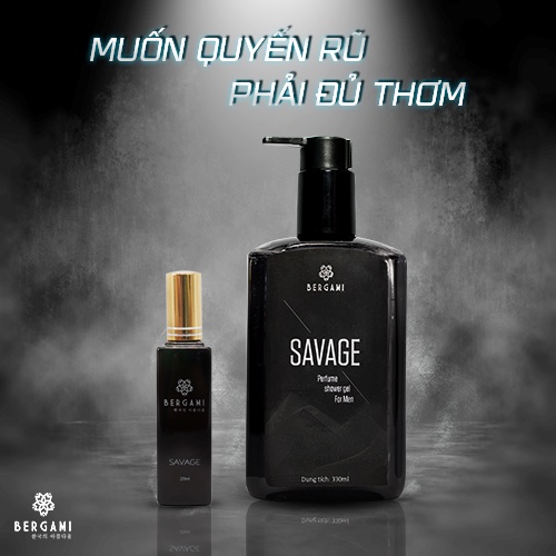 Combo Sữa tắm nước hoa nam Bergami Savage 330ml &amp; Nước hoa nam Bergami Savage Gỗ Xồi 35ml