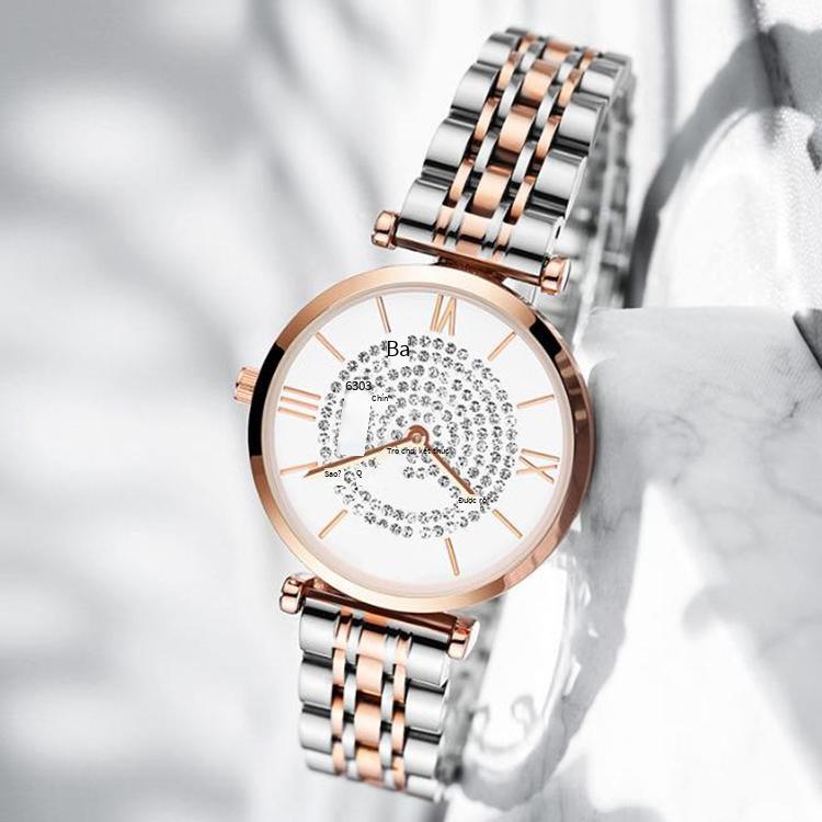 Kinh doanh wechat thuận lợi nhất phong cách thời trang nóng bỏng đồng hồ đầy sao kim cương thép đai chữ số La Mã đồng hồ nữ sinh viên đồng hồ thạch anh