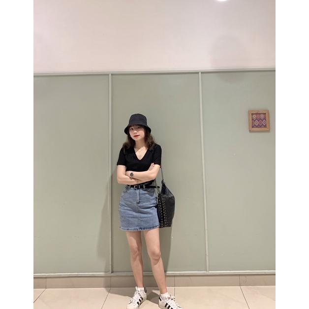 Chân váy jeans dáng ngắn basic chất đẹp co dãn