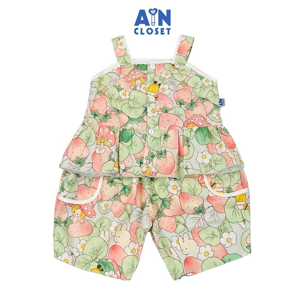 Bộ quần áo Lửng bé gái họa tiết Chuột Dâu Xanh cotton - AICDBGTCONKS - AIN Closet
