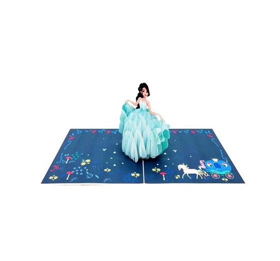 B26 -  Thiệp 3D Nàng Công Chúa Váy Xanh – Cinderella – Pop Up Card Viethands Giftshop