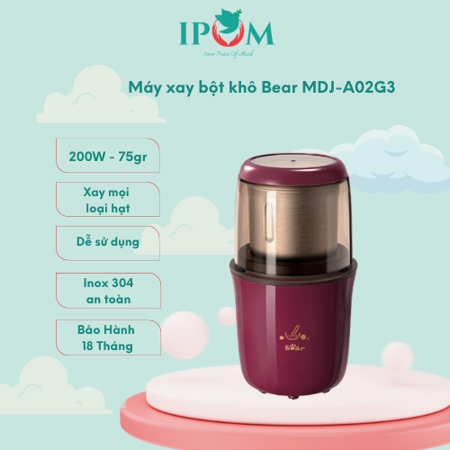 Máy Xay Bột Khô Đa Năng Bear Xay Cà Phê, Hạt Tiêu, Ngũ Cốc Công Suất Lớn MDJ-A02G3 - Hàng Chính Hãng Bảo hành 18 Tháng