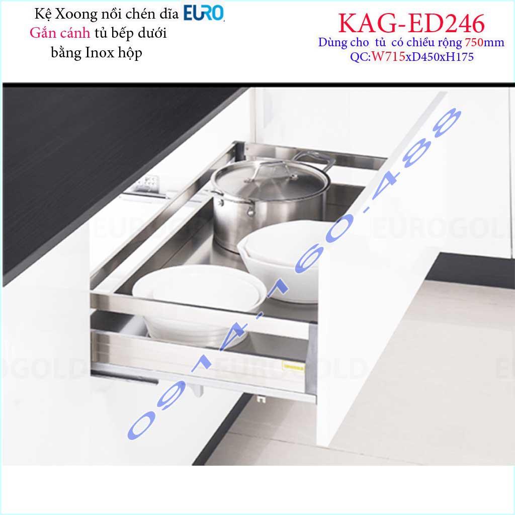 Kệ xoong nồi Euro KAG-ED246-75cm inox hộp, Kệ đựng chén bát-nồi xoong inox hộp âm tủ 75cm