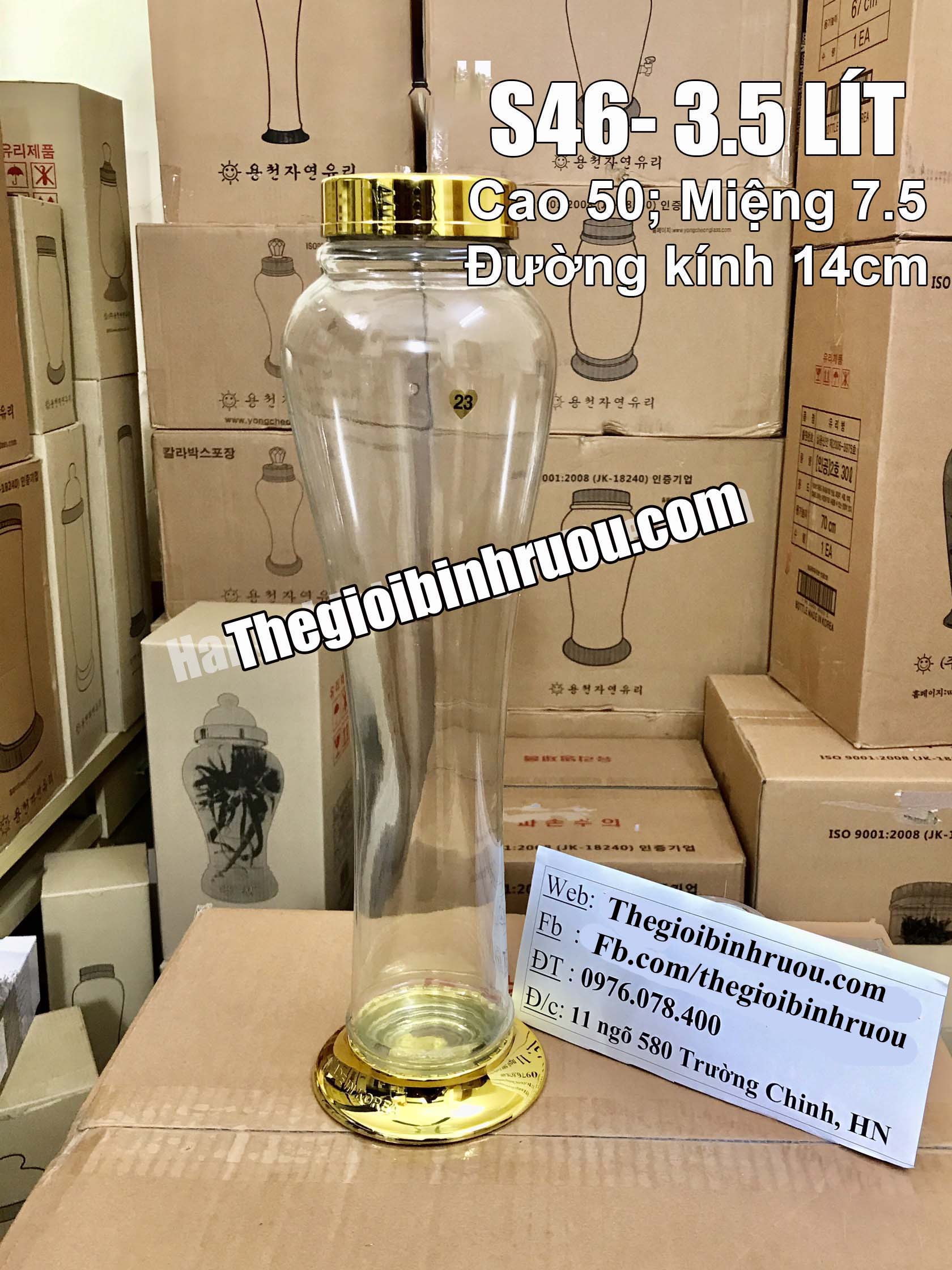 Bình Thủy Tinh Ngâm Rượu Hàn Quốc 3.5L- Bình Hình Bầu