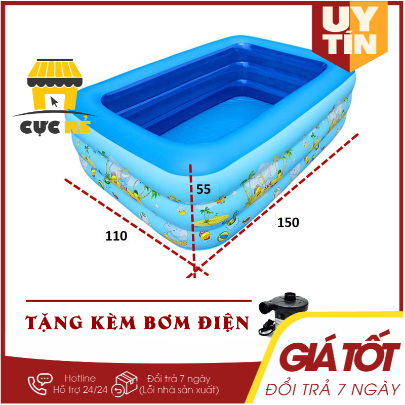 bể bơi cho bé 1m5 tặng kèm bơm thổi hút 2 chiều