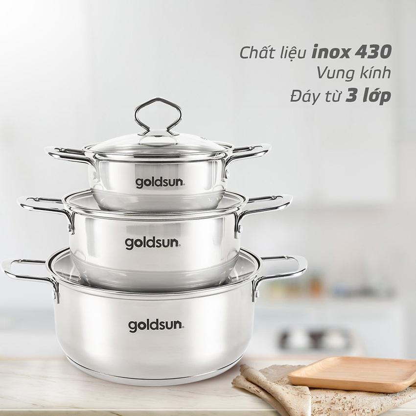 Bộ nồi inox 3 đáy Goldsun GPS1700 - Hàng chính hãng