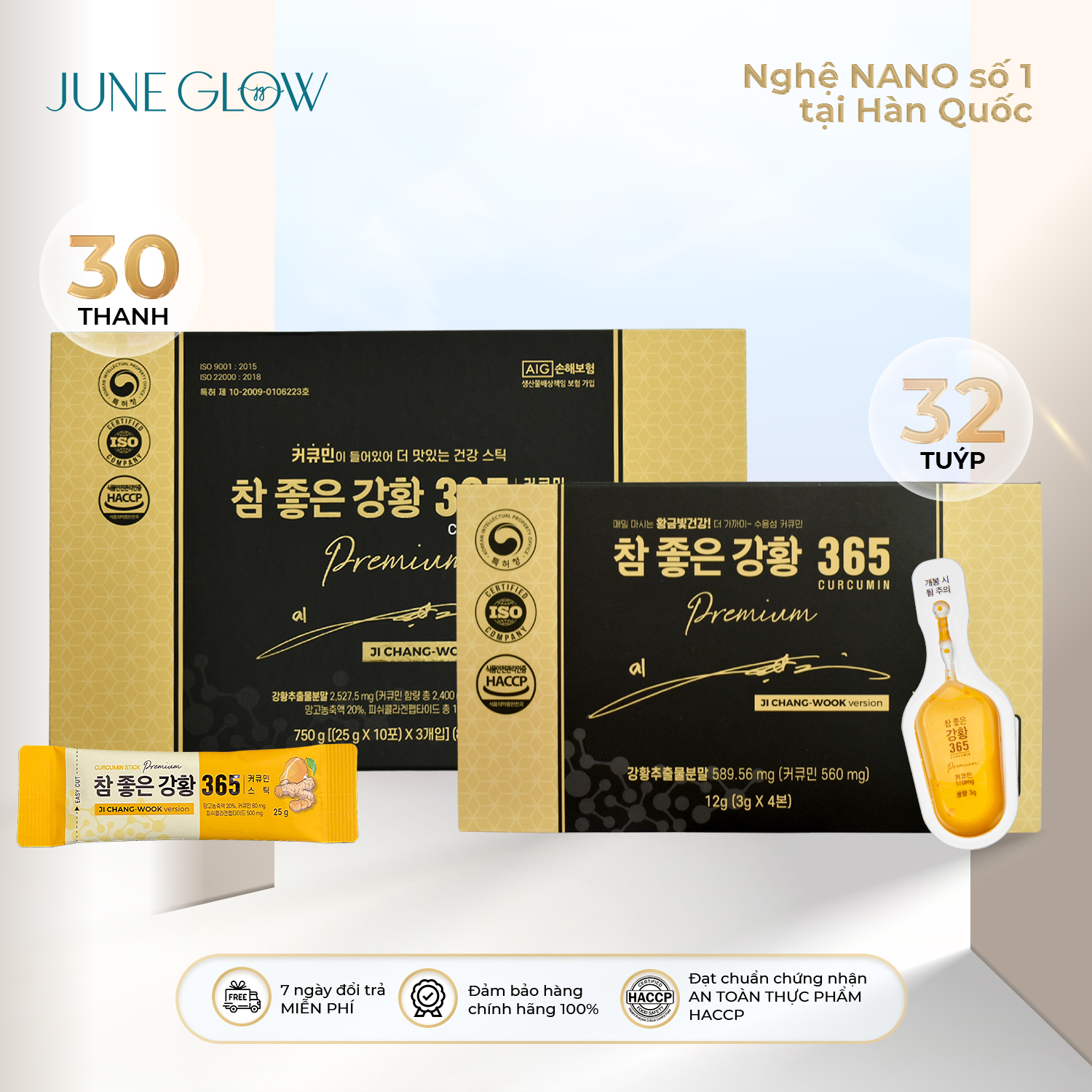 1 hộp tinh nghệ Nano 365 Premium 32 tuýp & 1 hộp thạch Nghệ Nano 365 Collagen Premium 30 thanh