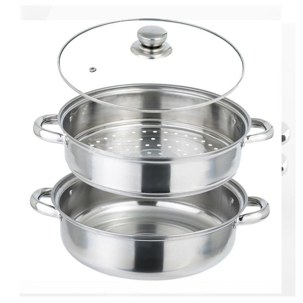 NỒI HẤP 2 TẦNG INOX KÈM ĂN LẨU NẮP KÍNH 28CM