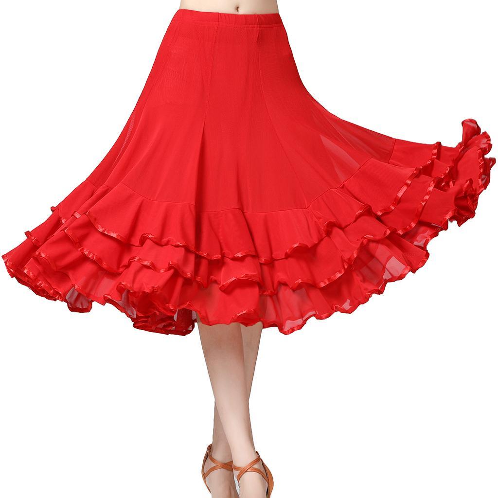 Ballroom Waltz Dance Swing Skirt Modern Tango Training Dress Costume Red