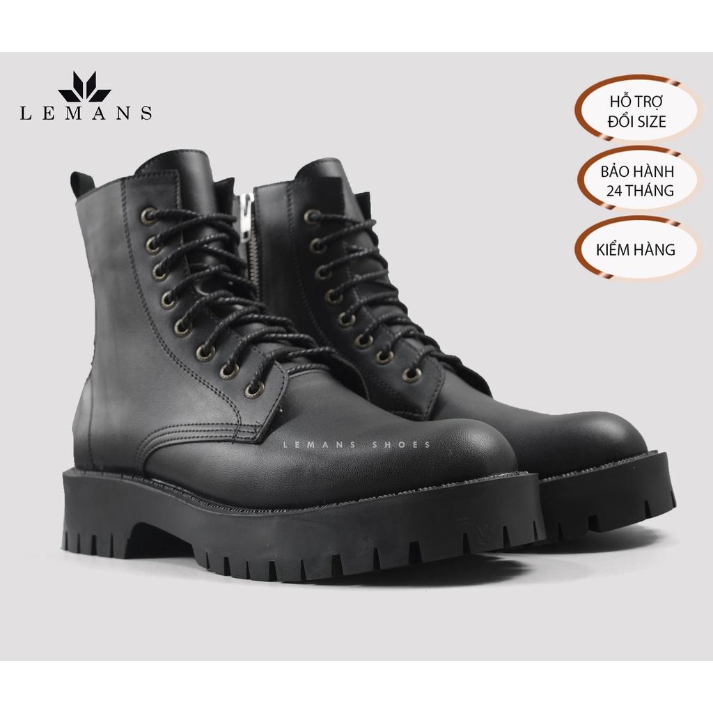 Giày da bò Chunky COMBAT Boots LEMANS nam - Đế Chunky cao 4.5cm - Khóa YKK - Bảo hành 12 tháng