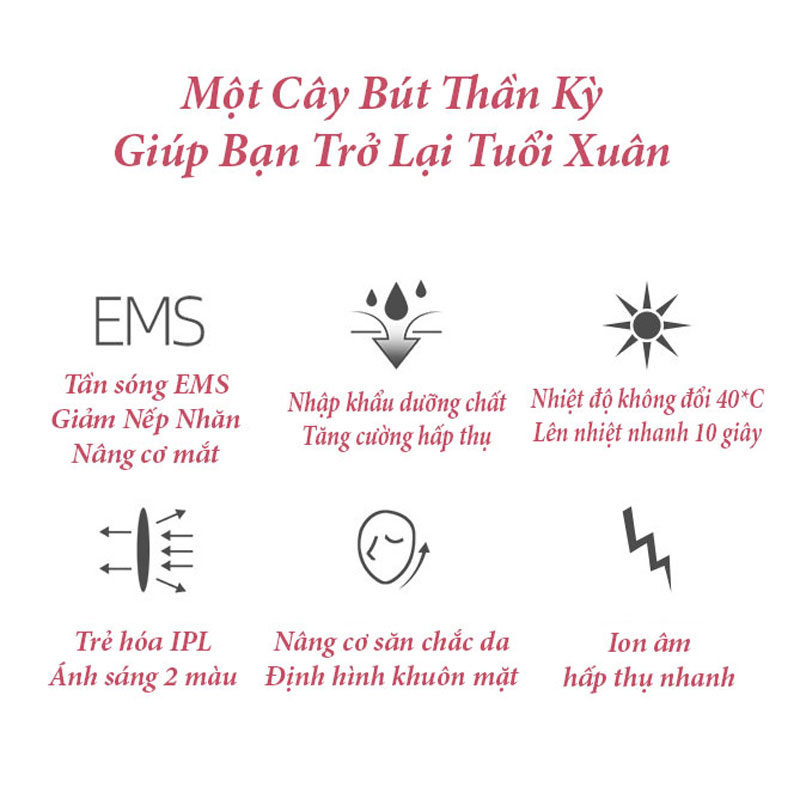 Máy Di Điện Massage Mắt EMS, Giảm Nếp Nhăn, Nâng Cơ Mắt, Định Hình Khuông Mặt, Trẻ Hóa Da IPL, Tăng Cường Hấp Thụ Dưỡng Chất - Hàng Chính Hãng