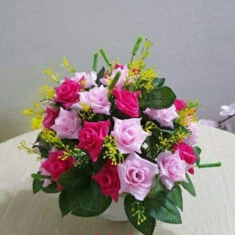 Cụm Hồng Kim Cương Kèm Điểm - Cụm hoa hồng giả