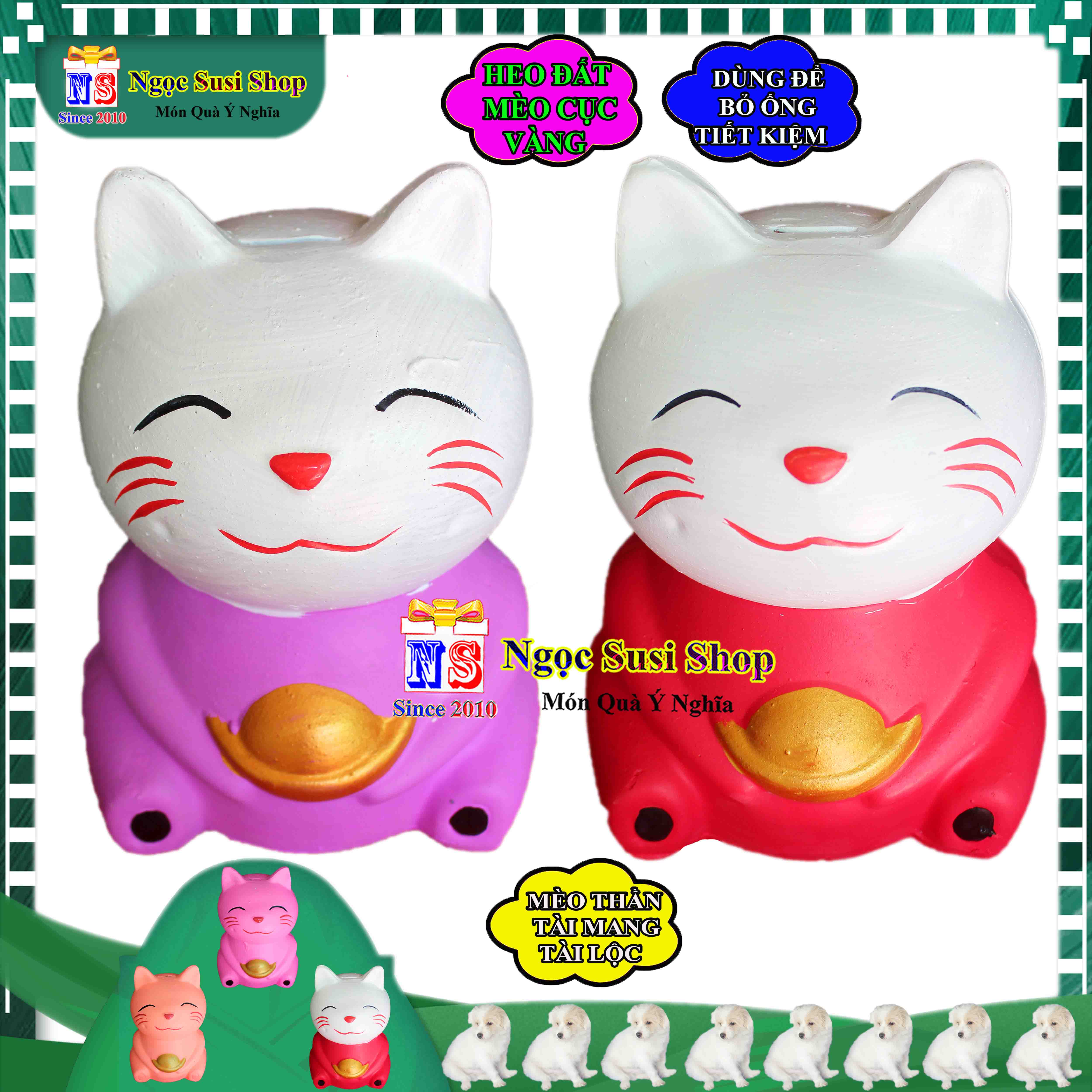 CON HEO ĐẤT HÌNH CON MÈO ÔM CỤC VÀNG DÙNG BỎ ỐNG TIẾT KIỆM - LỢN ĐẤT HÌNH CON MÈO TIẾT KIỆM ĐỘC LẠ GIAO NGẪU NHIÊN MÀU