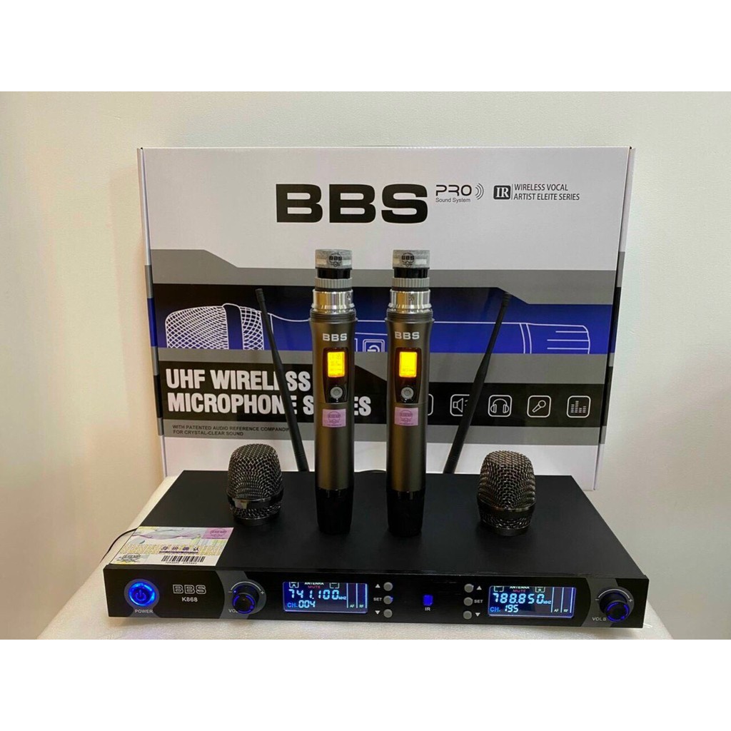Micro không dây BBS K868 - Mic karaoke gia đình, sân khấu - Độ nhạy cao, bắt sóng xa, chống hú rít - Thiết kế sang trọng, bắt mắt - Dễ dàng phối ghép với các thiết bị âm thanh khác - Hàng nhập khẩu