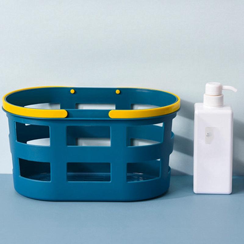 Drain Bath Basket Plastic Hand Basket Bathroom Bath Basket Storage Basket Bath Basket Bath Storage Basket Light Blue