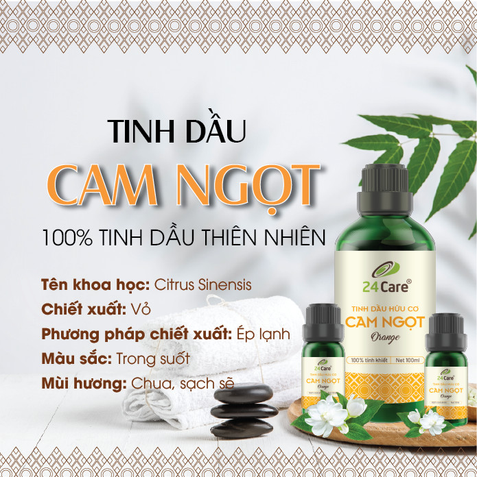 Tinh dầu thiên nhiên Cam Ngọt 24Care - xông phòng, dưỡng da, chăm sóc răng miệng, thúc đẩy tâm trạng tốt