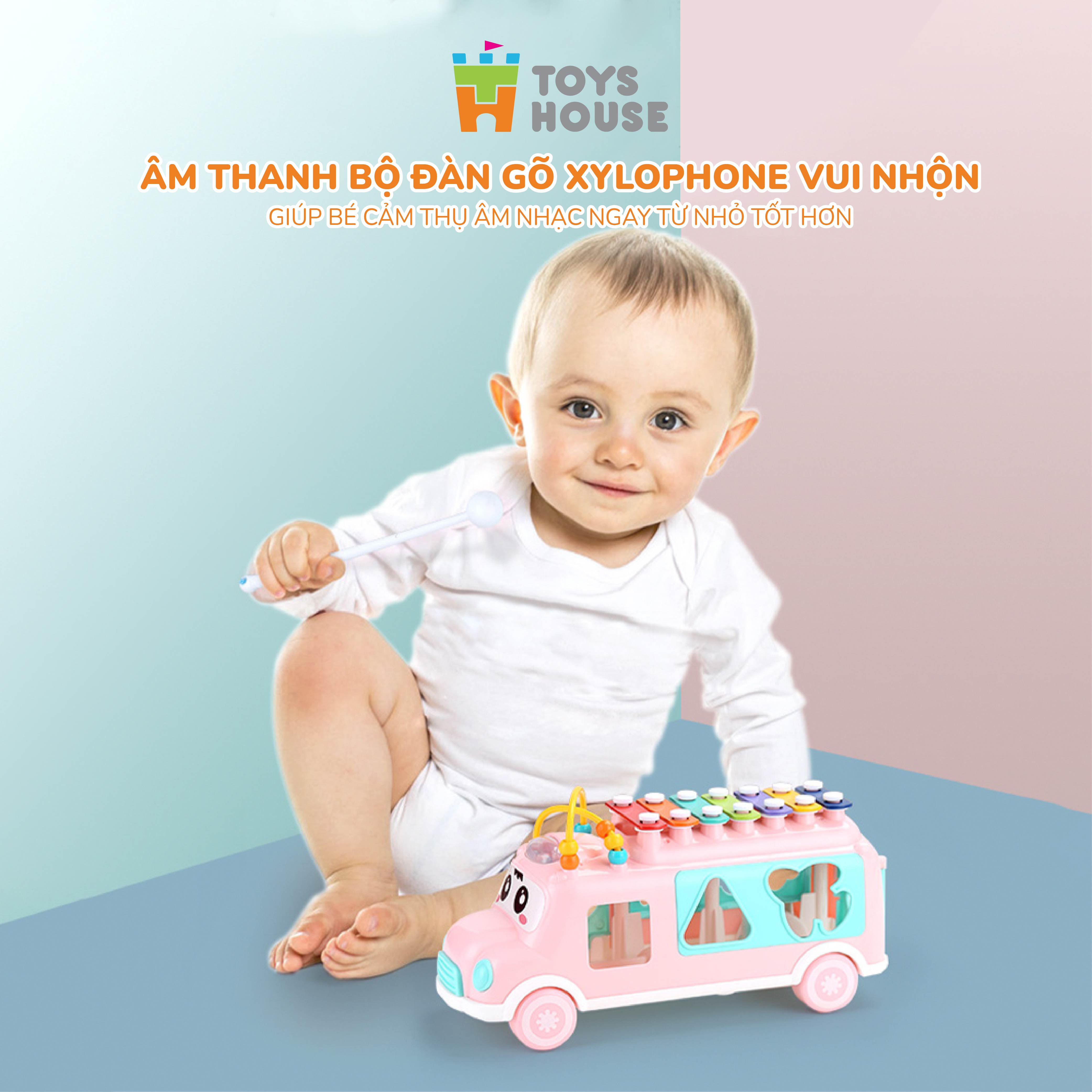 Đồ chơi giáo dục cho bé - ô tô thả khối kết hợp đàn gõ Xylophone ToysHouse HE8036 - màu xanh/hồng