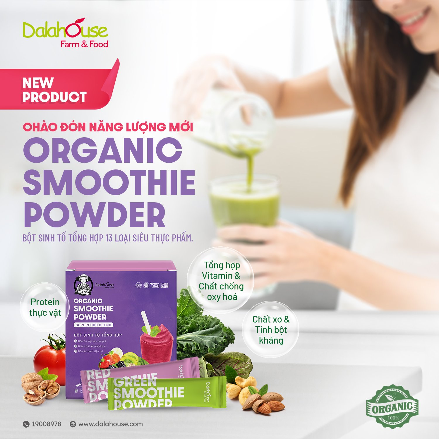 Bột Sinh Tố Tổng Hợp Organic Smoothie Powder Dalahouse - Bổ Sung Dinh Dưỡng Từ Rau Củ