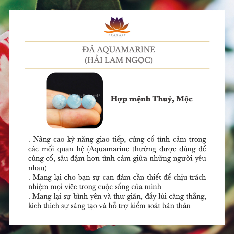 Vòng Tay Đá Aquamarine Hải Lam Ngọc 8MM Xanh Biển Tự Nhiên, Loại AA, Vòng Tay Phong Thuỷ, Chuỗi Hạt, Mệnh Thuỷ, Mộc - Bead Art