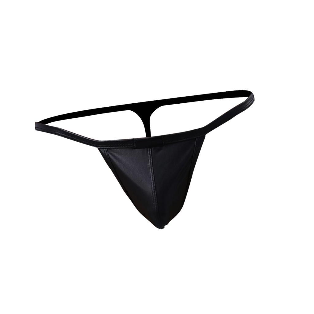 2Pcs Men Pouch Underpants PU Leather Bikini Brief G-string Thong Underwear S