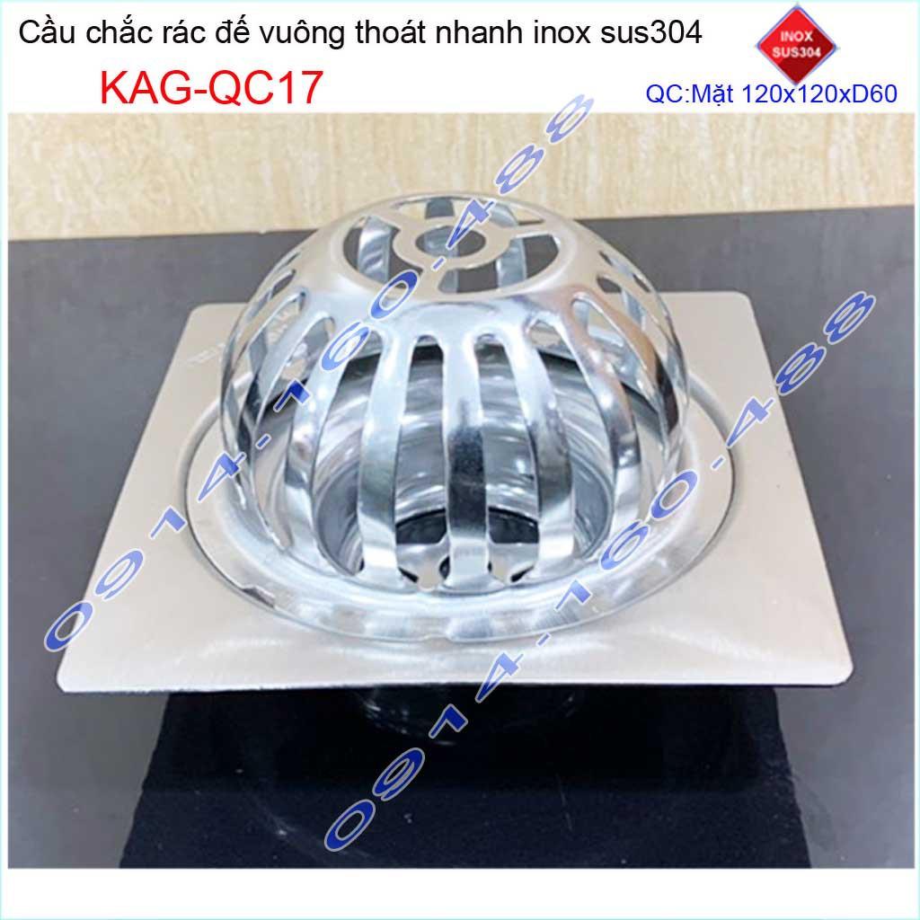 Cầu chắn rác đế vuông 12x12cm D60 KAG-QC17, Phễu thoát nước sân thượng SUS304 ống 6cm thoát nhanh chắn rác tốt