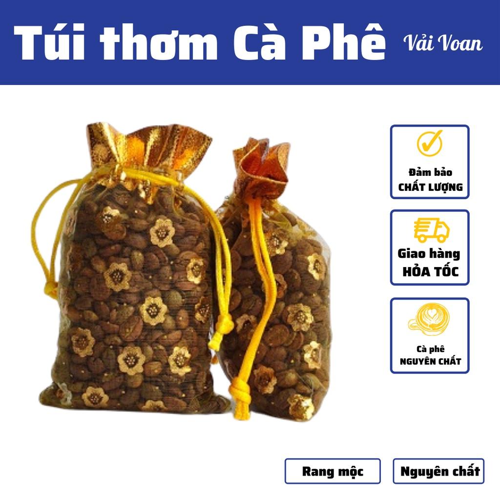 Túi Thơm phòng Để tù quần áo Hương Cà Phê Treo Xe Ô Tô Vải Voan 80gr rang Arabica khử mùi tủ lạnh nhà vệ sinh