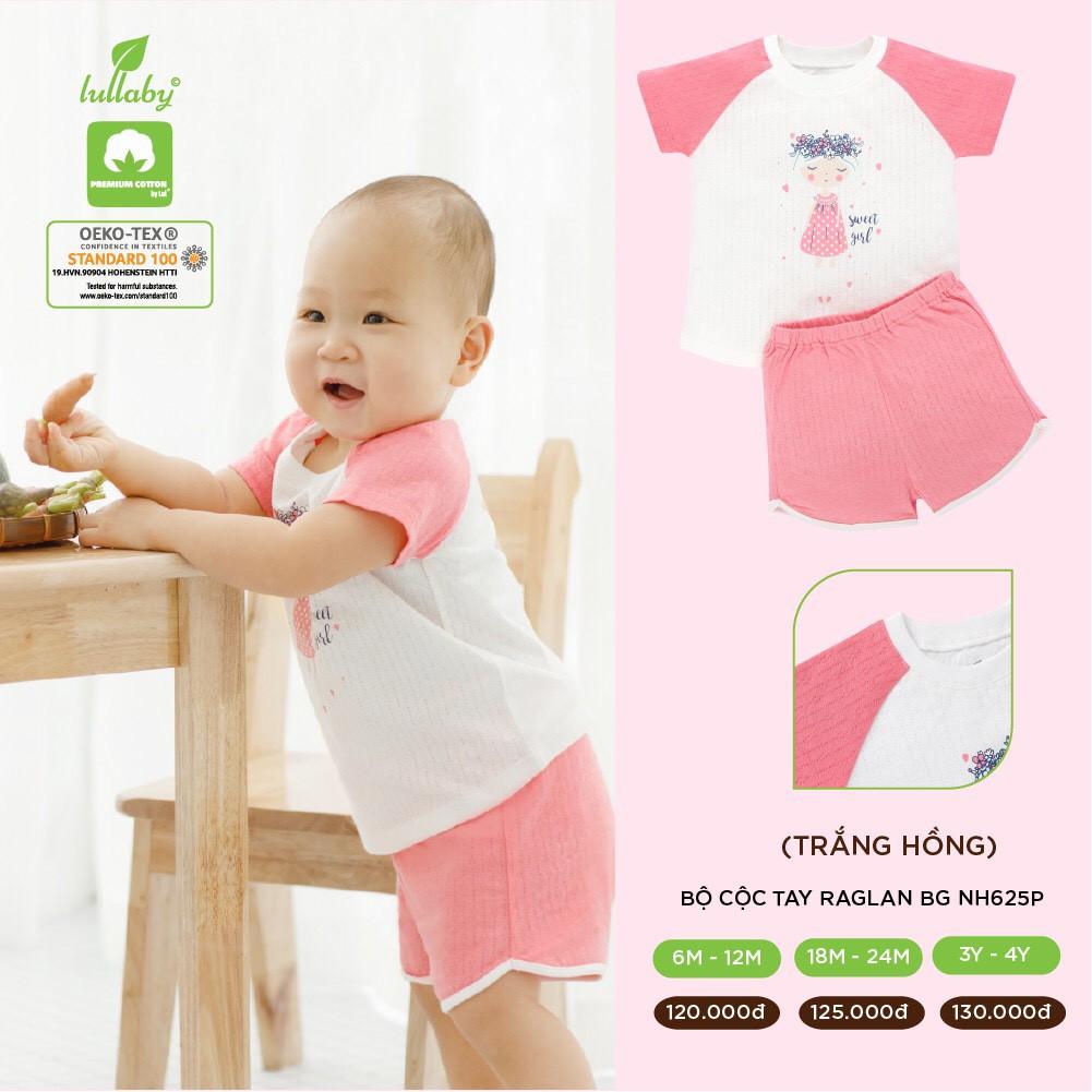 Bộ cộc tay cotton vân thoáng Lullaby NH624P, bộ quần áo raglan bé trai, bé gái cao cấp