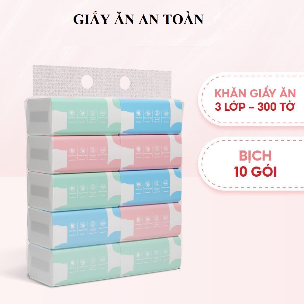 Bịch 10 Gói Giấy Ăn Rút, Giấy Ăn Gumi, Giấy Ăn 3 Lớp Cao Cấp