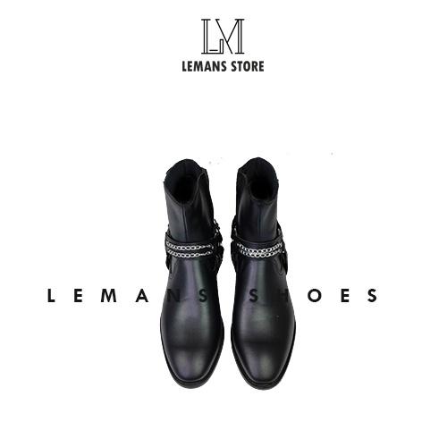 [MUA 1 ĐƯỢC 2] Harness Boots LeMans da bò trơn nhẵn, bốt cao cổ kéo khoá YKK, đai xích LeMans tặng đại da, gót cao 5cm
