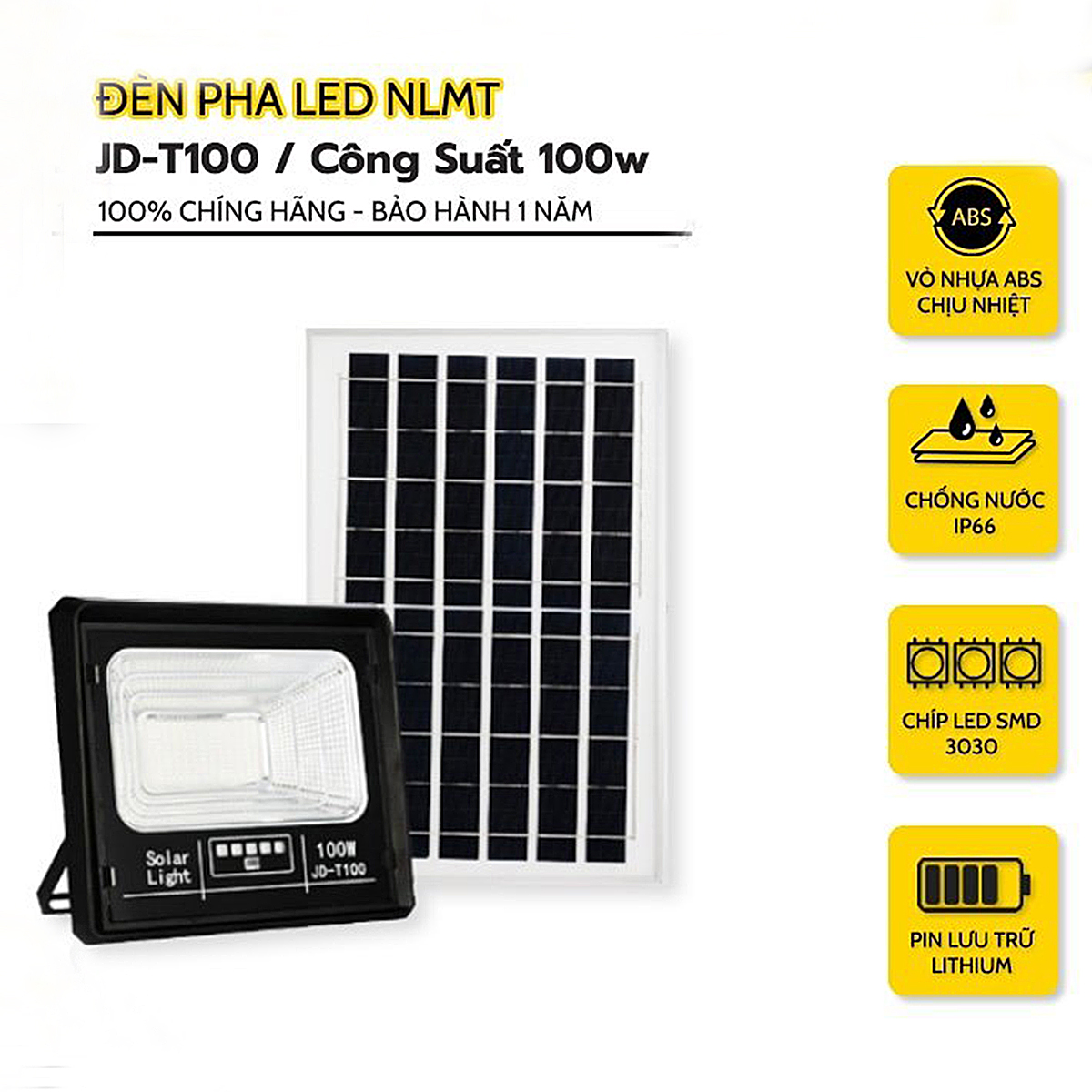 ĐÈN PHA NĂNG LƯỢNG MẶT TRỜI JD-T100(100W)