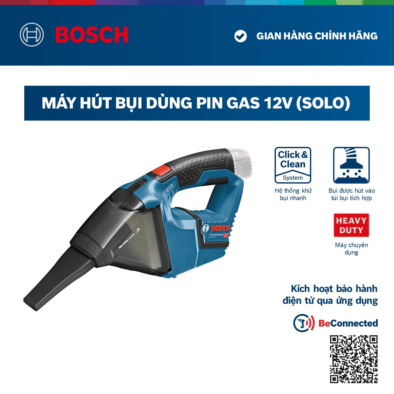Máy hút bụi dùng pin GAS 12V Solo Bosch - Hàng chính hãng (Không kèm pin sạc)
