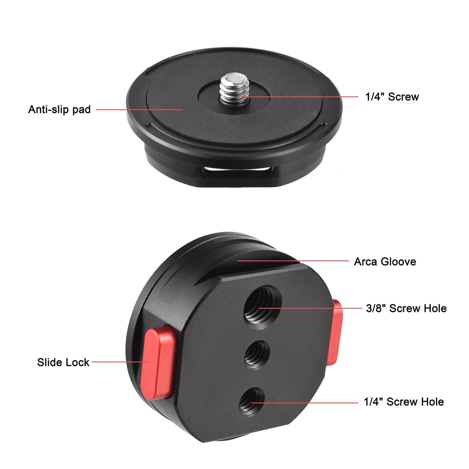Round Quick Release Plate Tripod QR Plate Camera Mount Adapter Quick Setup Aluminum Alloy with 1/4 Inch Screw for DSLR Mirrorless Camera Tripod Gimbal Stabilizer