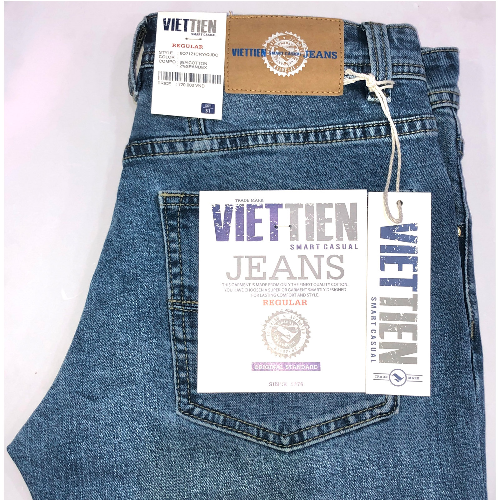 Viettien - Quần jeans nam smart casual regular fit 6Q7121