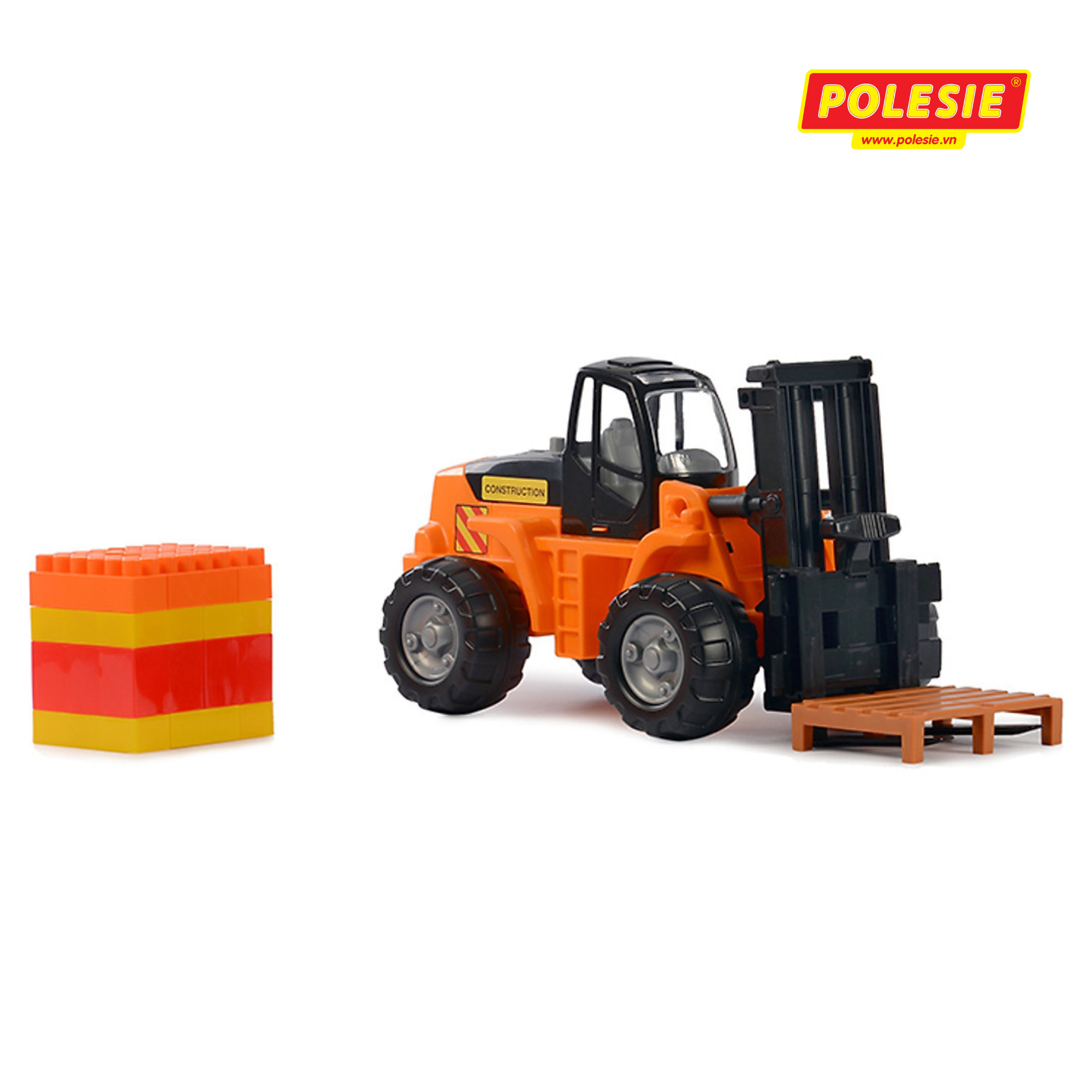 Xe nâng hàng đồ chơi PowerTruck kèm bộ xếp hình – Polesie Toys