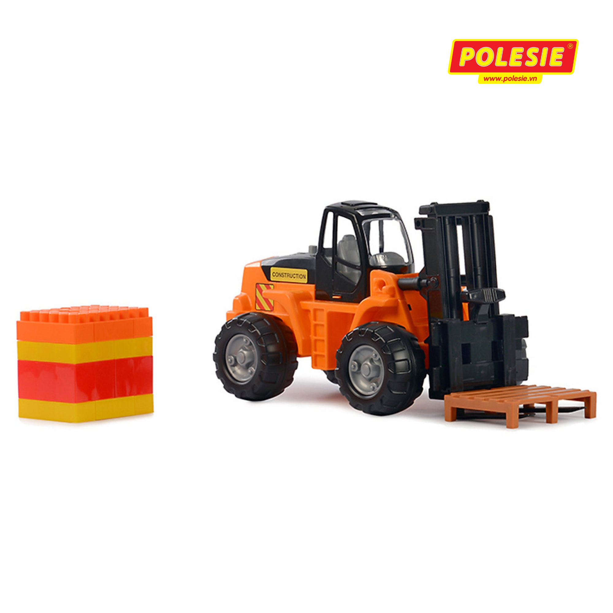 Xe nâng hàng đồ chơi PowerTruck kèm bộ xếp hình – Polesie Toys (Mẫu ngẫu nhiên)