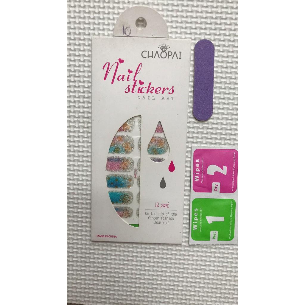 Lô 12 sticker miếng dán móng nail art hoa văn bướm- quà tặng kèm 1 giũa mini và 2 khăn khô vô trùng
