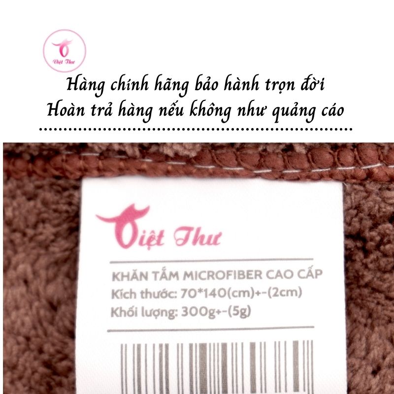 Khăn tắm cao cấp Việt Thư, khăn tắm sợi microfiber ngoại nhập siêu mềm, siêu thấm, 70x140 cm, 320gr - Hàng Chính Hãng