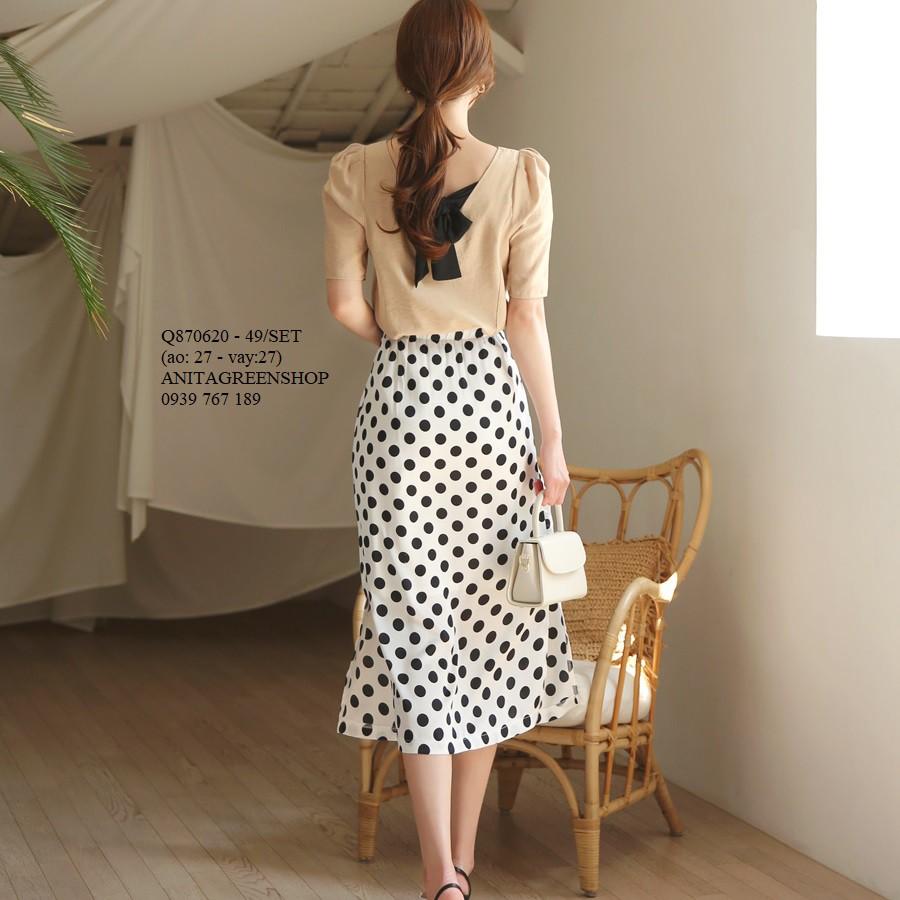 Q870620 SET ÁO PHỐI CHÂN VÁY CHẤM BI