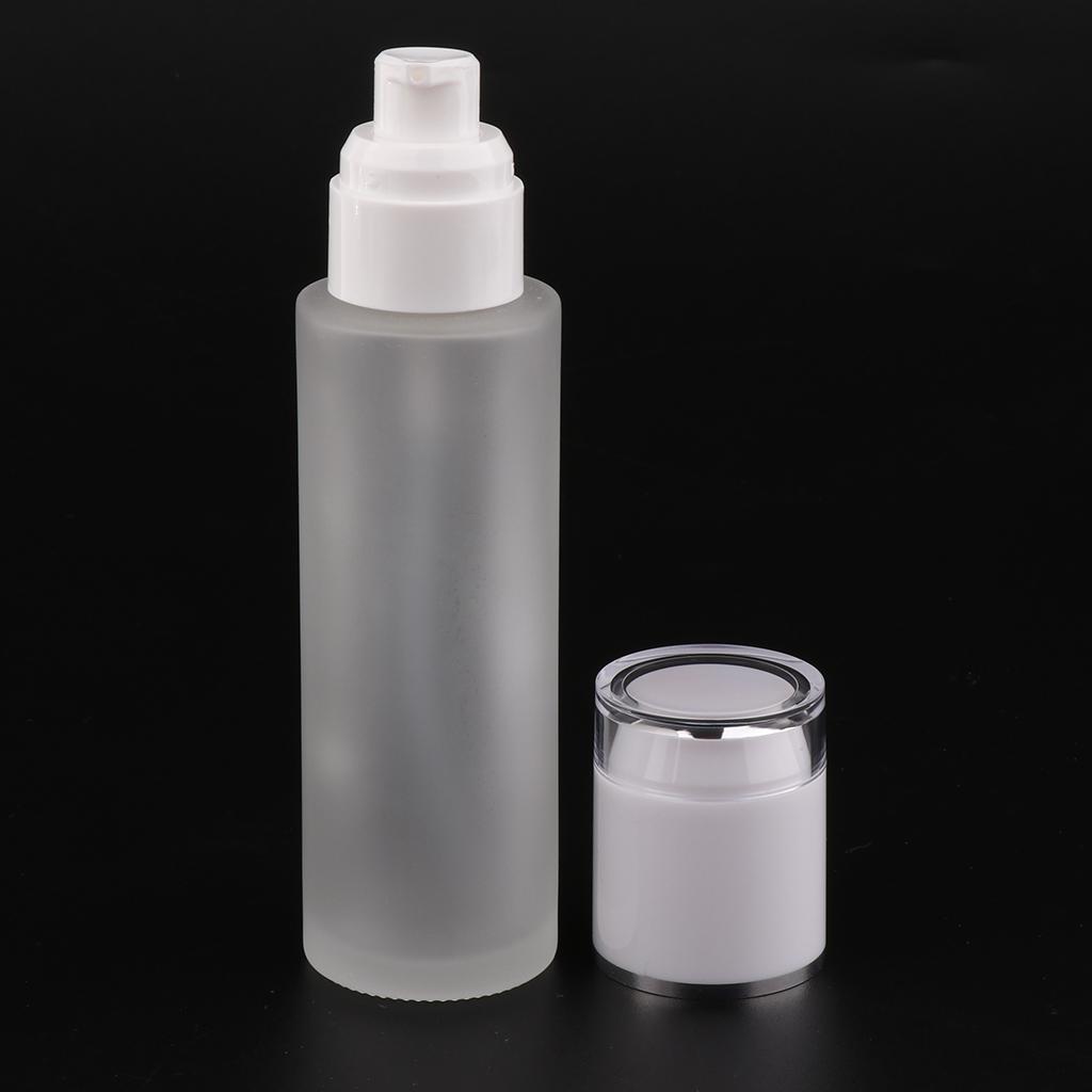 5 Pcs 80ml Glass Empty Bottles with Pump, Travel Cosmetic Bottle Dispenser,Great for Refill Cream/Serum/Skin Care/Lotions