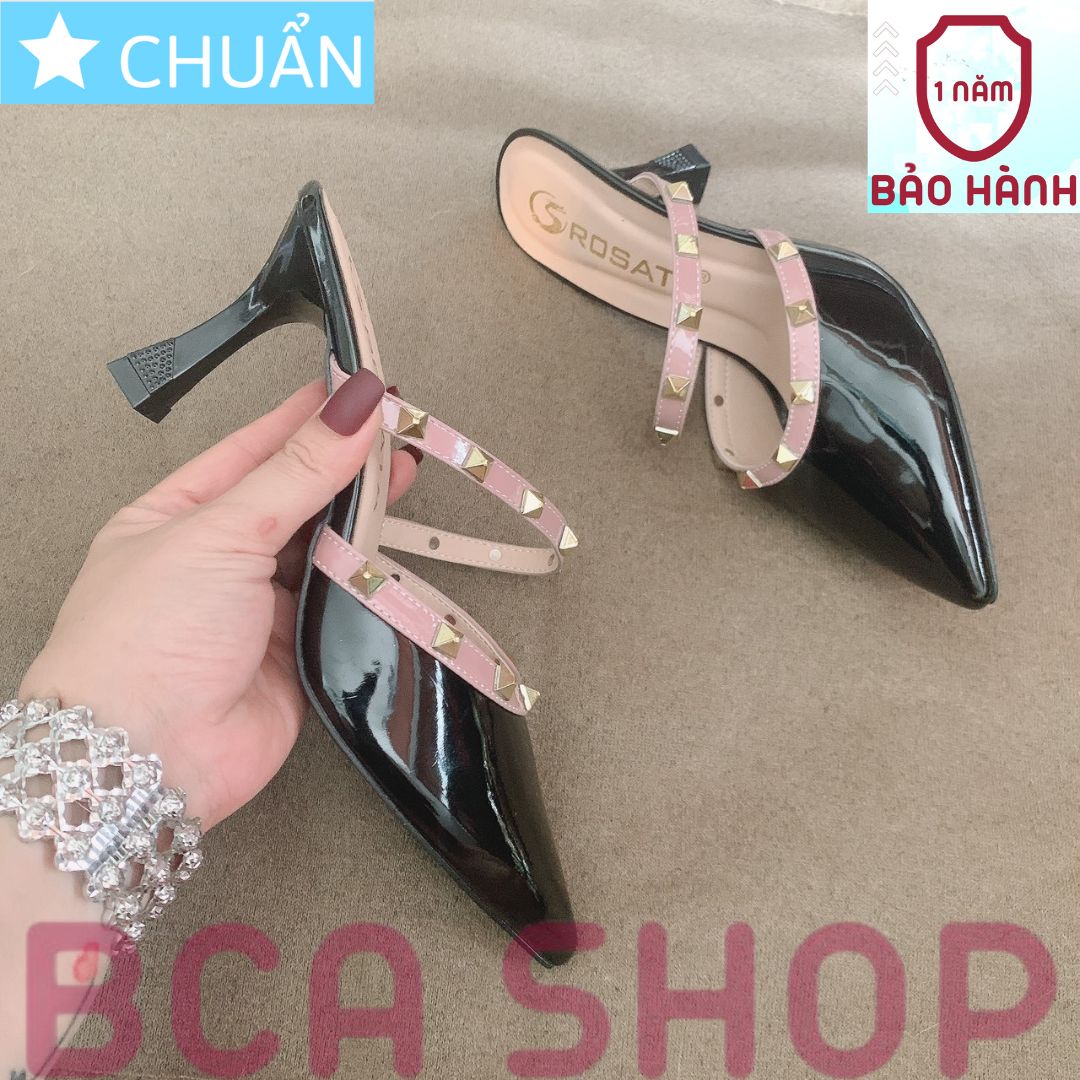 Giày cao gót nữ hở gót 7p RO503 ROSATA tại BCASHOP mũi nhọn, viền gai kim loại sành điệu, thời trang - màu đen