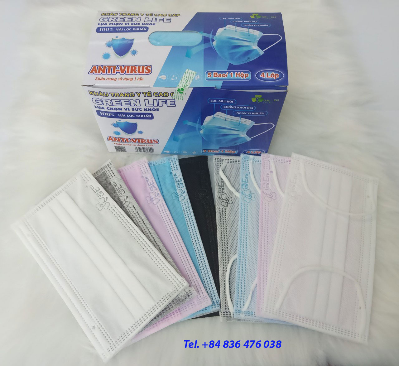 Khẩu trang y tế 4 lớp kháng khuẩn, mềm mịn, mát - có chứng nhận kiểm định chất lượng - GREEN LIFE