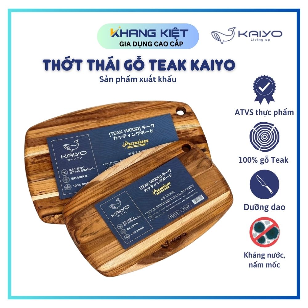 Thớt gỗ teak vân ngang Kaiyo, hình oval, size S - 30 x 20 x 1,4cm