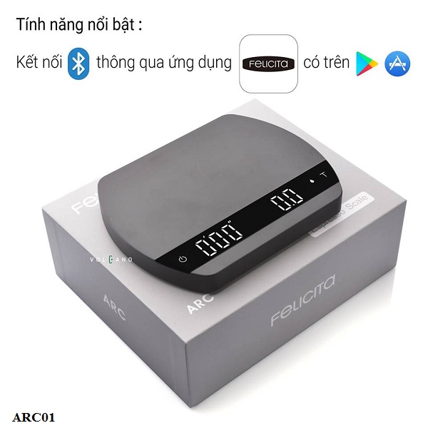 Cân điện tử Felicita Arc cho pha chế cà phê espresso đồ uống có đếm giờ pin sạc