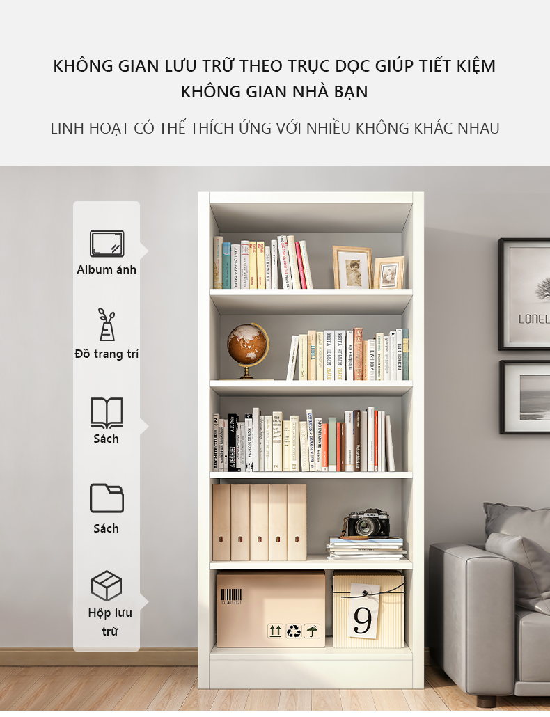 Kệ sách gỗ đa năng để sàn gỗ MDF phủ melamin cao cấp thương hiệu IGA - GP250