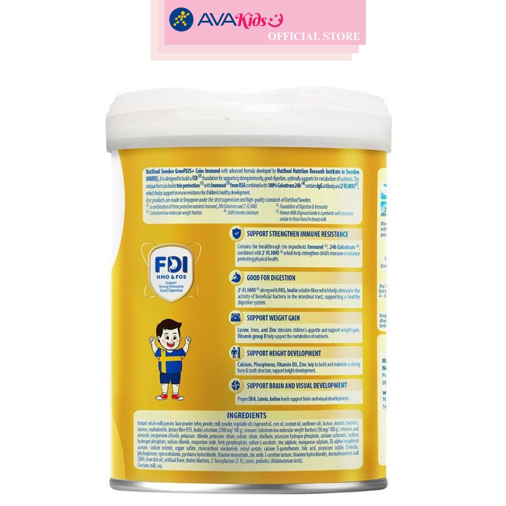 Sữa bột Nutifood GrowPLUS+ Colos Immunel 2+ hương vani 800g (từ 2 tuổi)