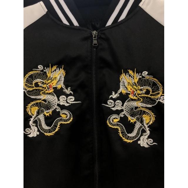 ÁO KHOÁC DÙ BOMBER UNISEX RỒNG ĐEN THÊU THE 1992