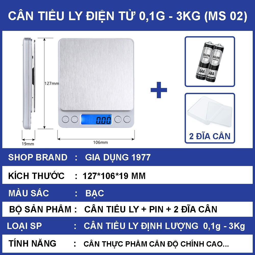 Hình ảnh Cân tiểu ly điện tử nhà bếp cao cấp định lượng 1g - 10kg, Cân tiểu li mini làm bánh độ chính xác cao kèm pin