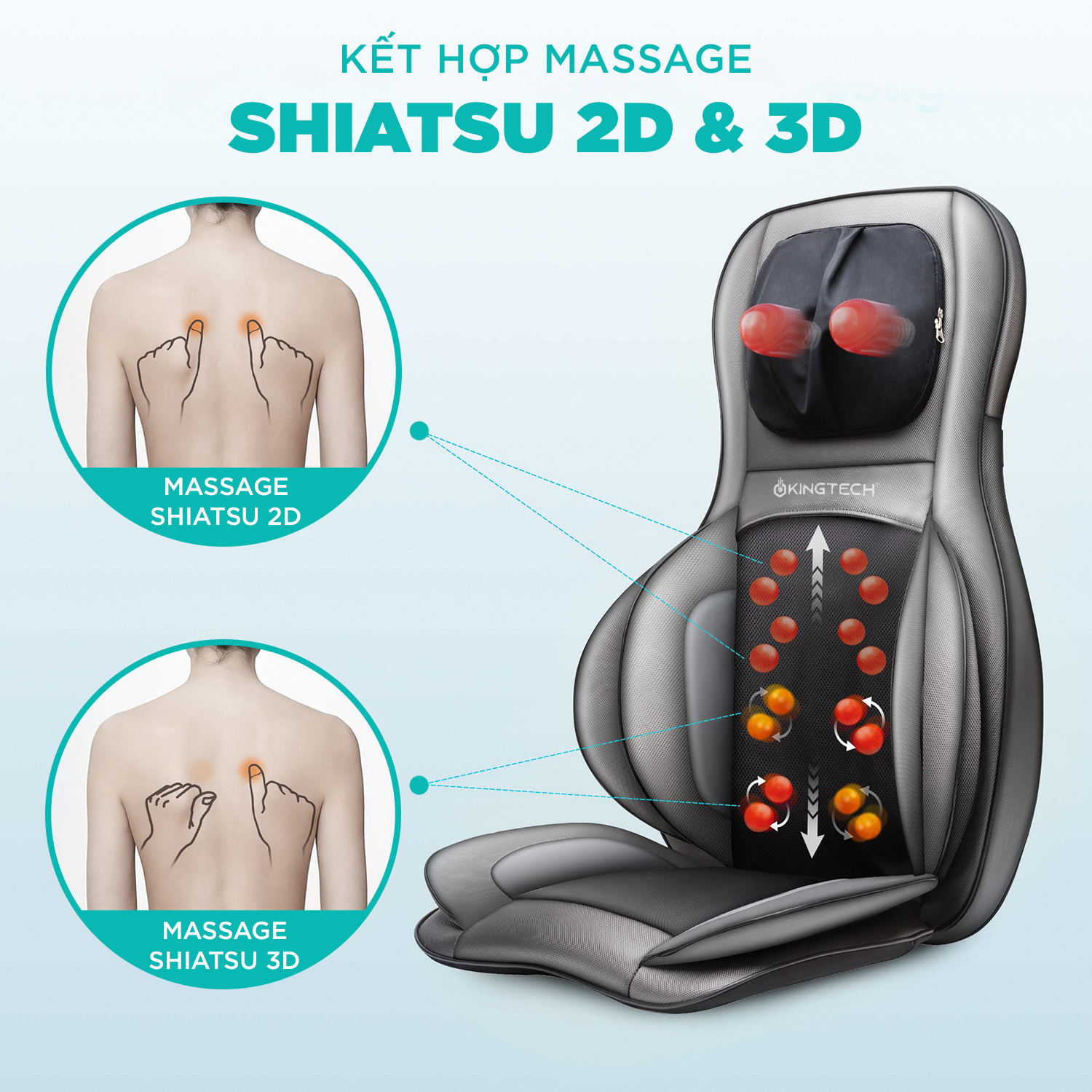 Đệm, Ghế Massage Cao Cấp KingTech KC-700 - Máy Mát Xa Lưng, Cổ Vai Gáy Chế Độ 3D Chuyên Sâu, Kết Hợp Tính Năng Nhiệt, Túi Khí - Hàng Chính Hãng