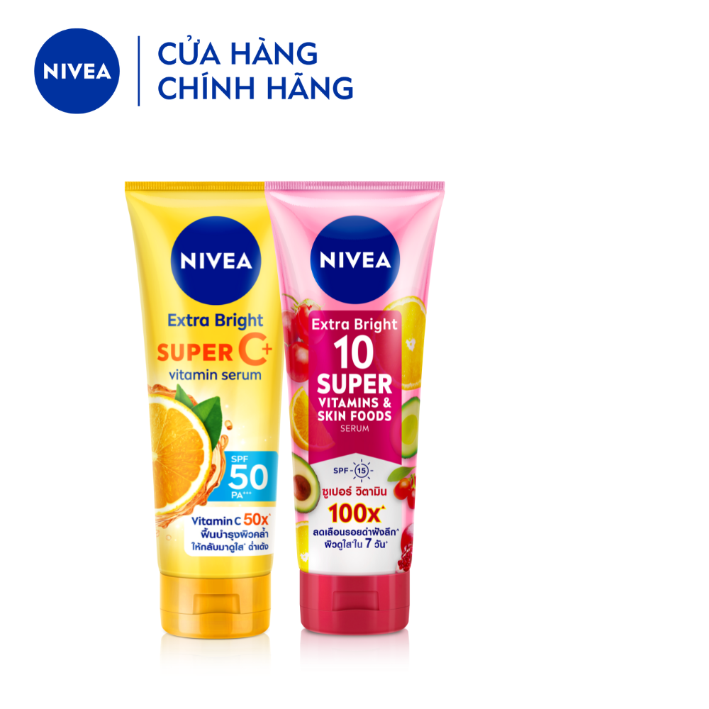 Bộ Đôi Serum Dưỡng Thể NIVEA Vitamin Ngày & Đêm Dưỡng Sáng Da Hiệu Quả: Vitamin Super C+ & 10 Super Vitamins