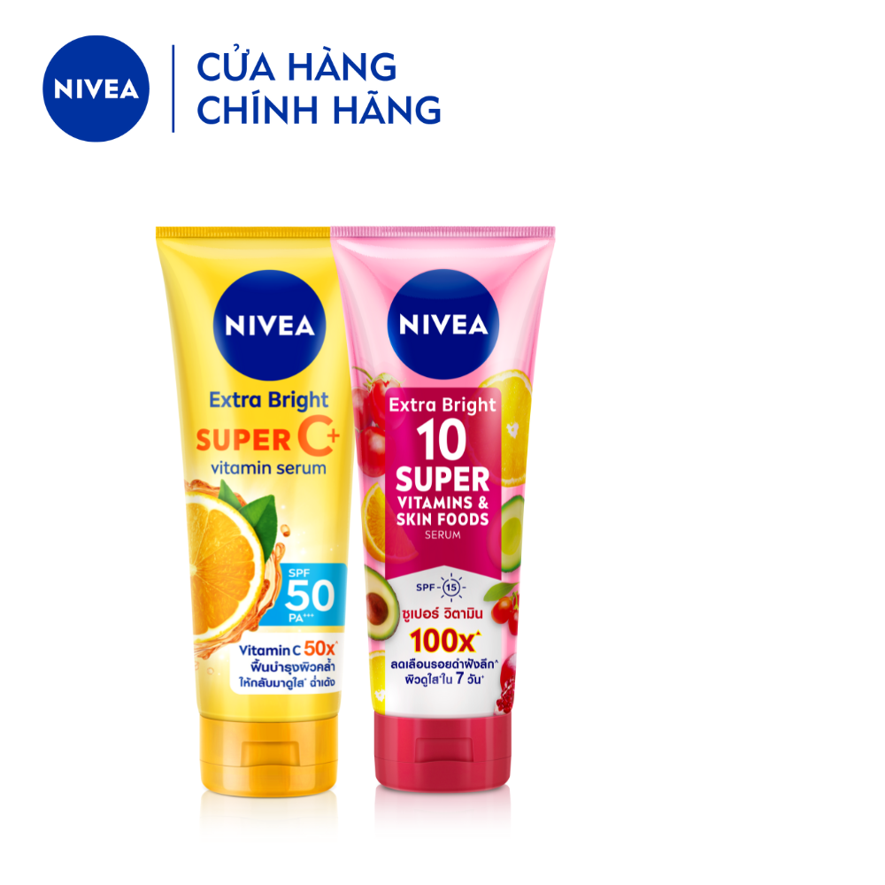 Bộ Đôi Serum Dưỡng Thể NIVEA Vitamin Ngày &amp; Đêm Dưỡng Sáng Da Hiệu Quả: Vitamin Super C+ &amp; 10 Super Vitamins (180 ml)